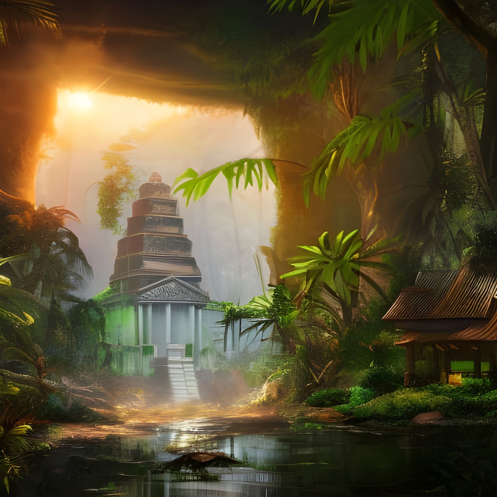 Majestic Temple in Rainforest Cathedral