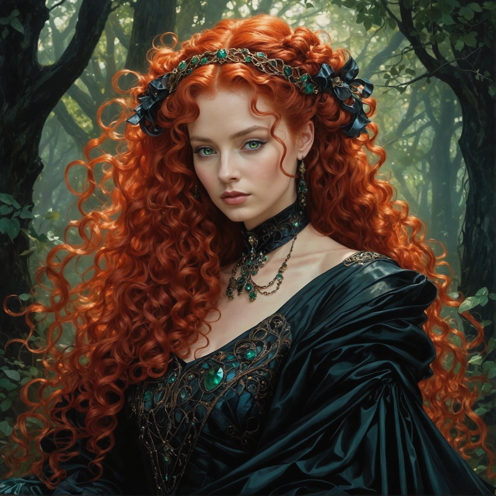 Ethereal Gothic Lady in a Futuristic, Neo-Victorian Gown, Un...