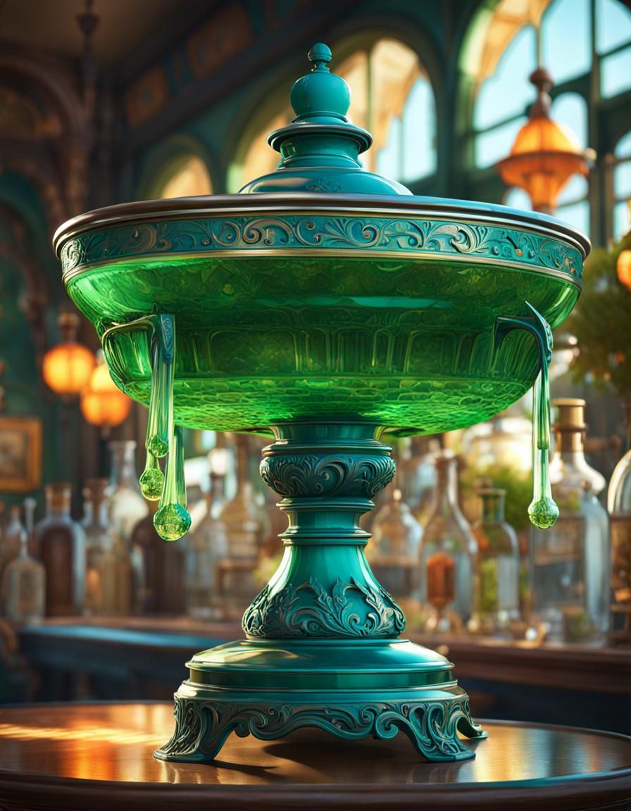 Elegant Absinthe Fountain in Whimsical 1870s French Cafe Set...