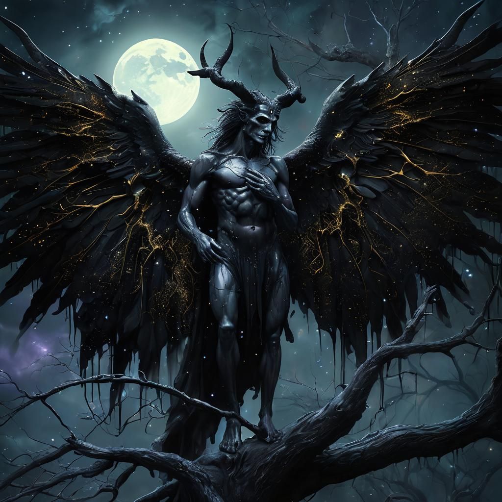 Majestic Thanatos Under the Moonlit Sky, in Icy Hyperstylist...