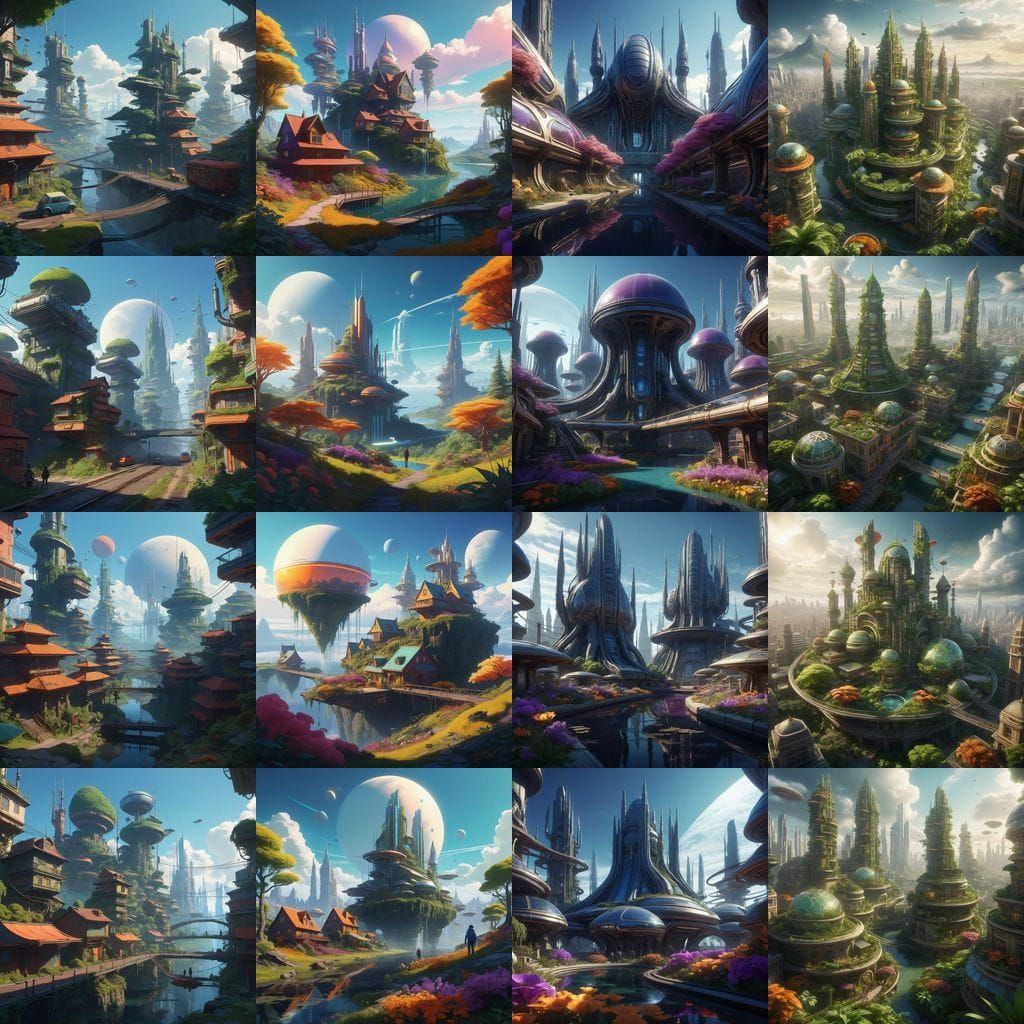 Ethereal Solarpunk Utopia: Vibrant City in Harmony with Natu...