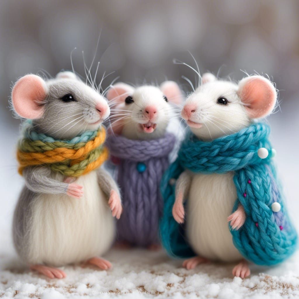 Winter Wonderland Mice in Needle Felted Style