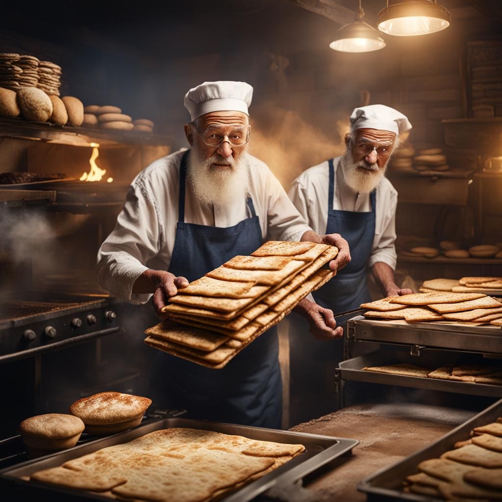 Dramatic Matzah Bakery Scene with Sons and Father