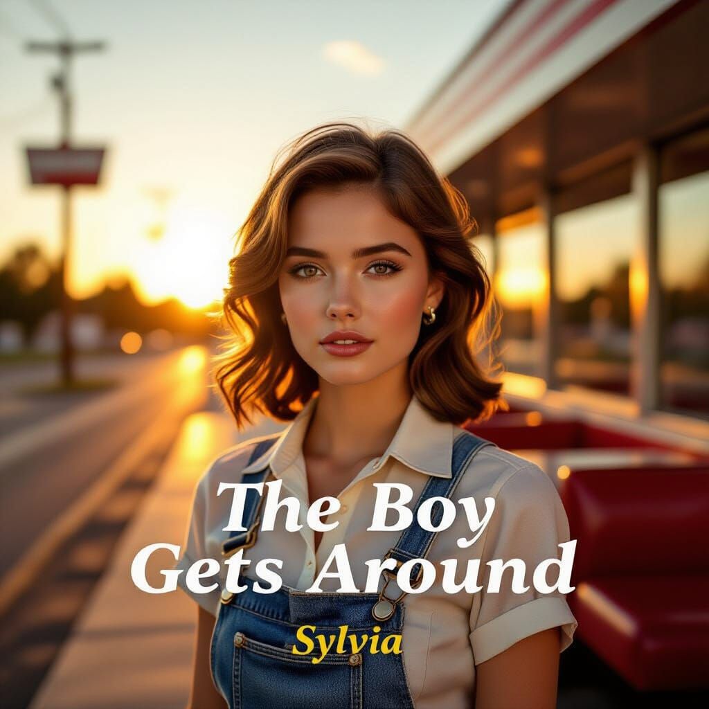 Woman at Sun-Drenched Diner in 80s Style