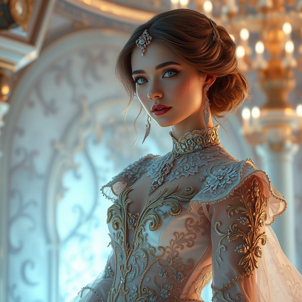 Ethereal Goddess in Majestic Fantasy Gown