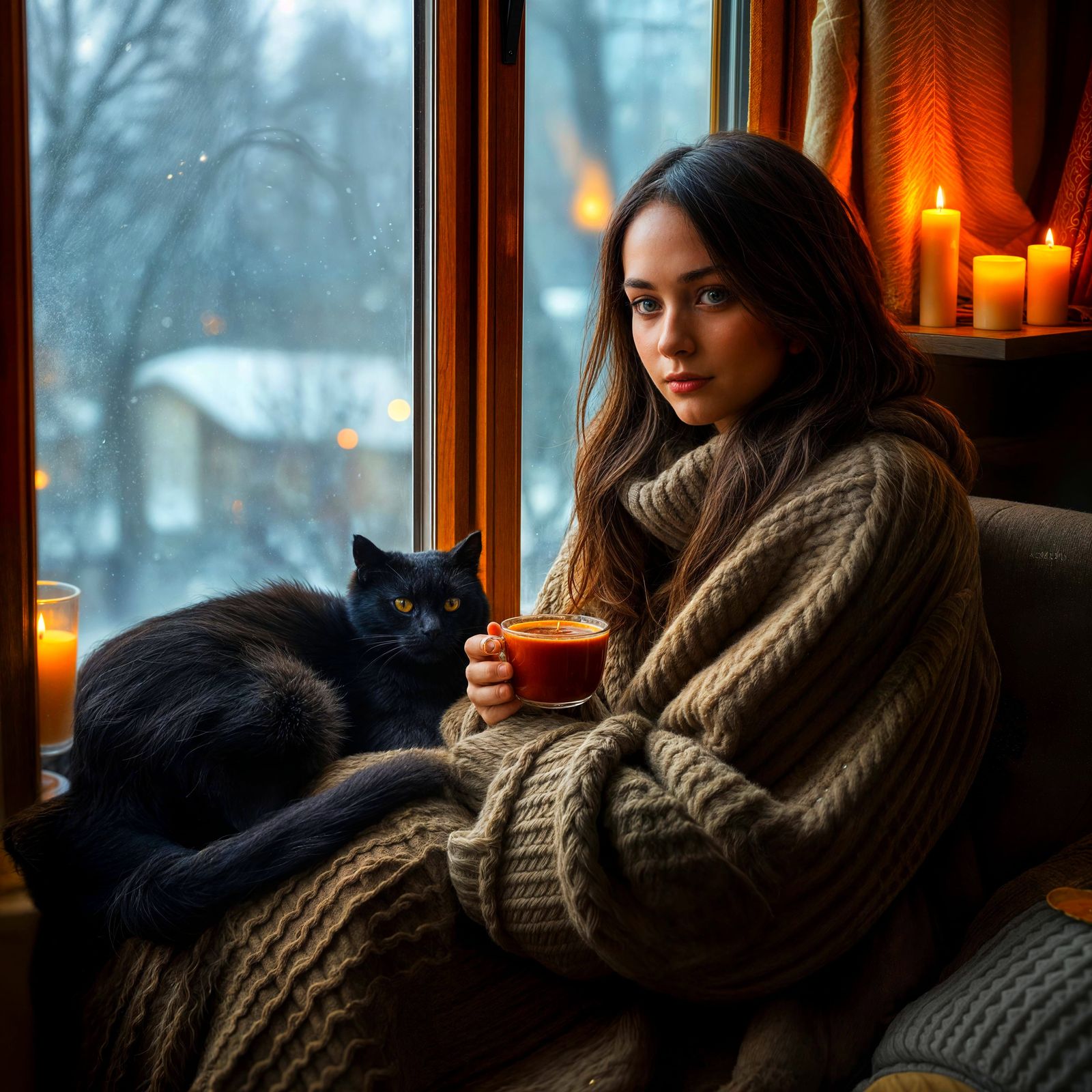 Cozy Autumn Scene with Cacao in Vermeer Style