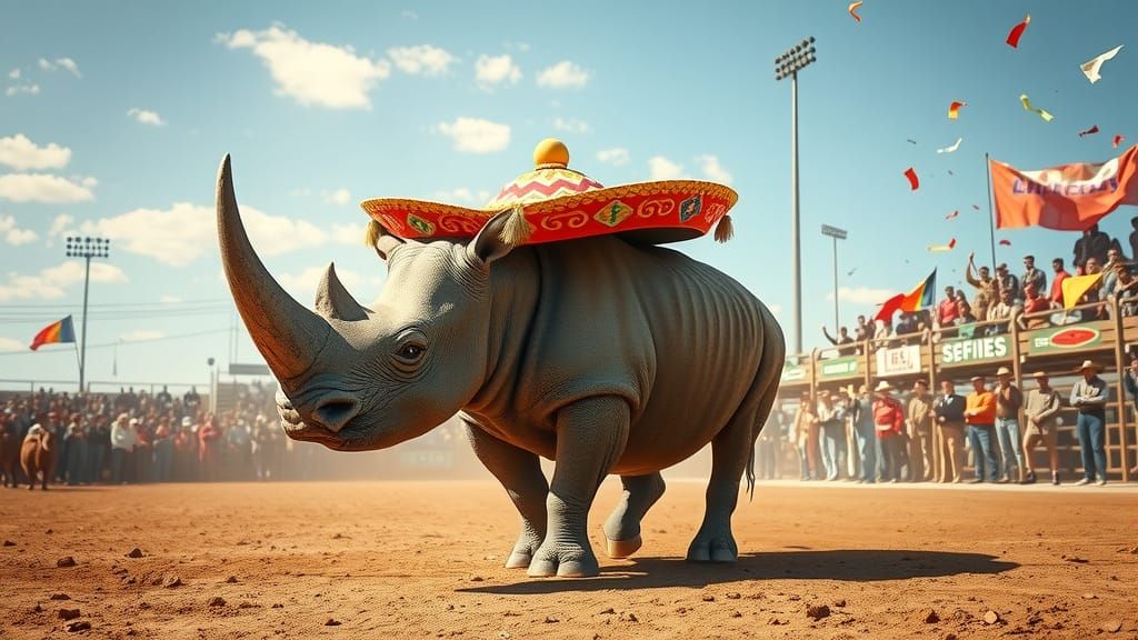 One-Horned Rhino Rodeo Star in Sombrero