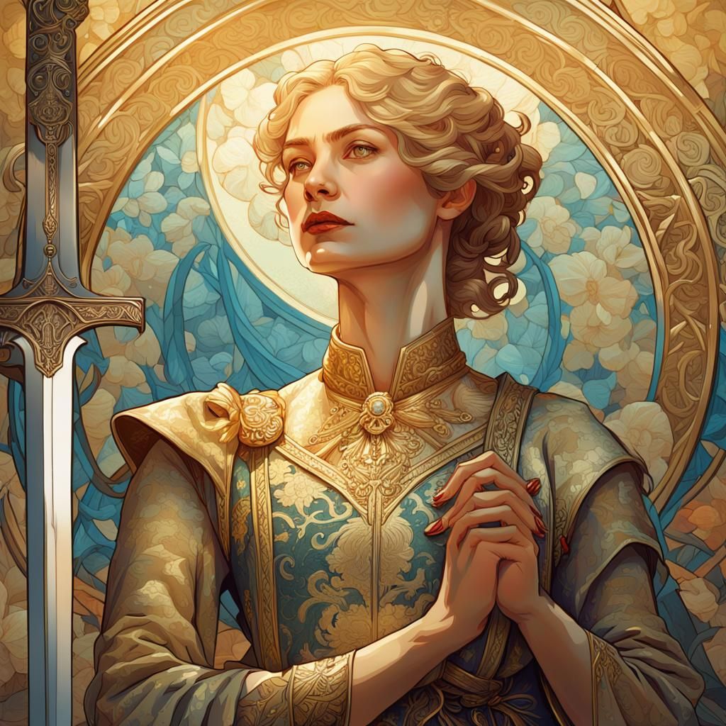 Elegant Warrior Lady in Regal Attire, Triadic Colors, Art No...