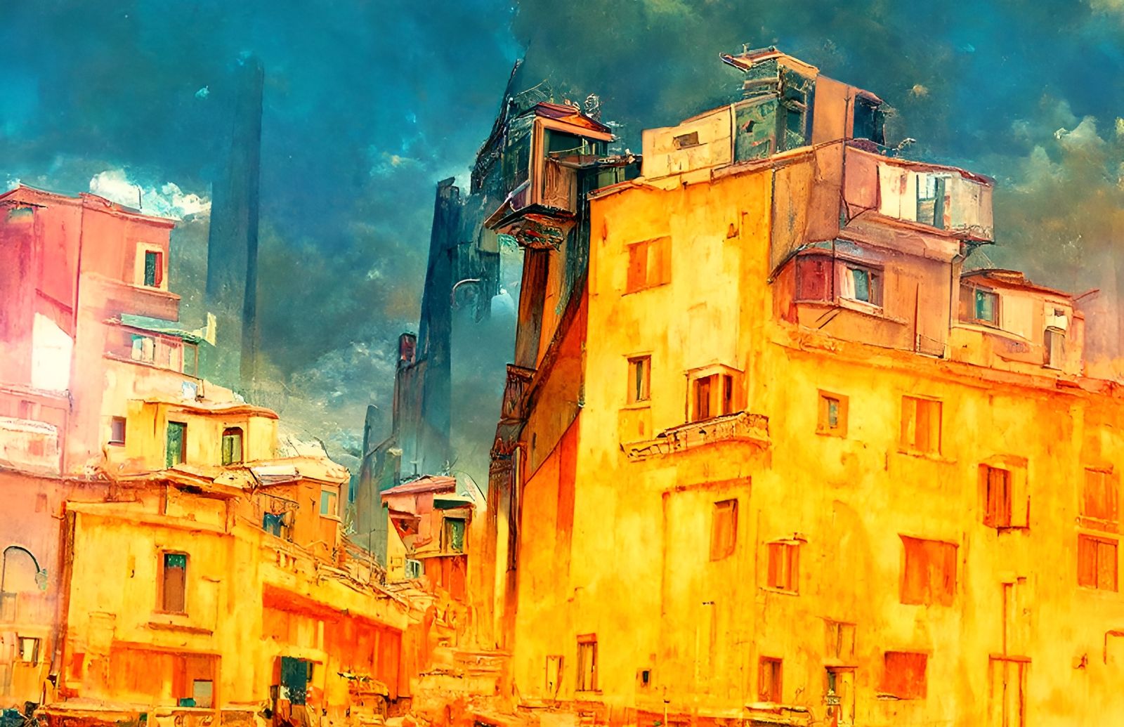 Dystopian Urban Masterpiece - Retro-Style Buildings in Naple...