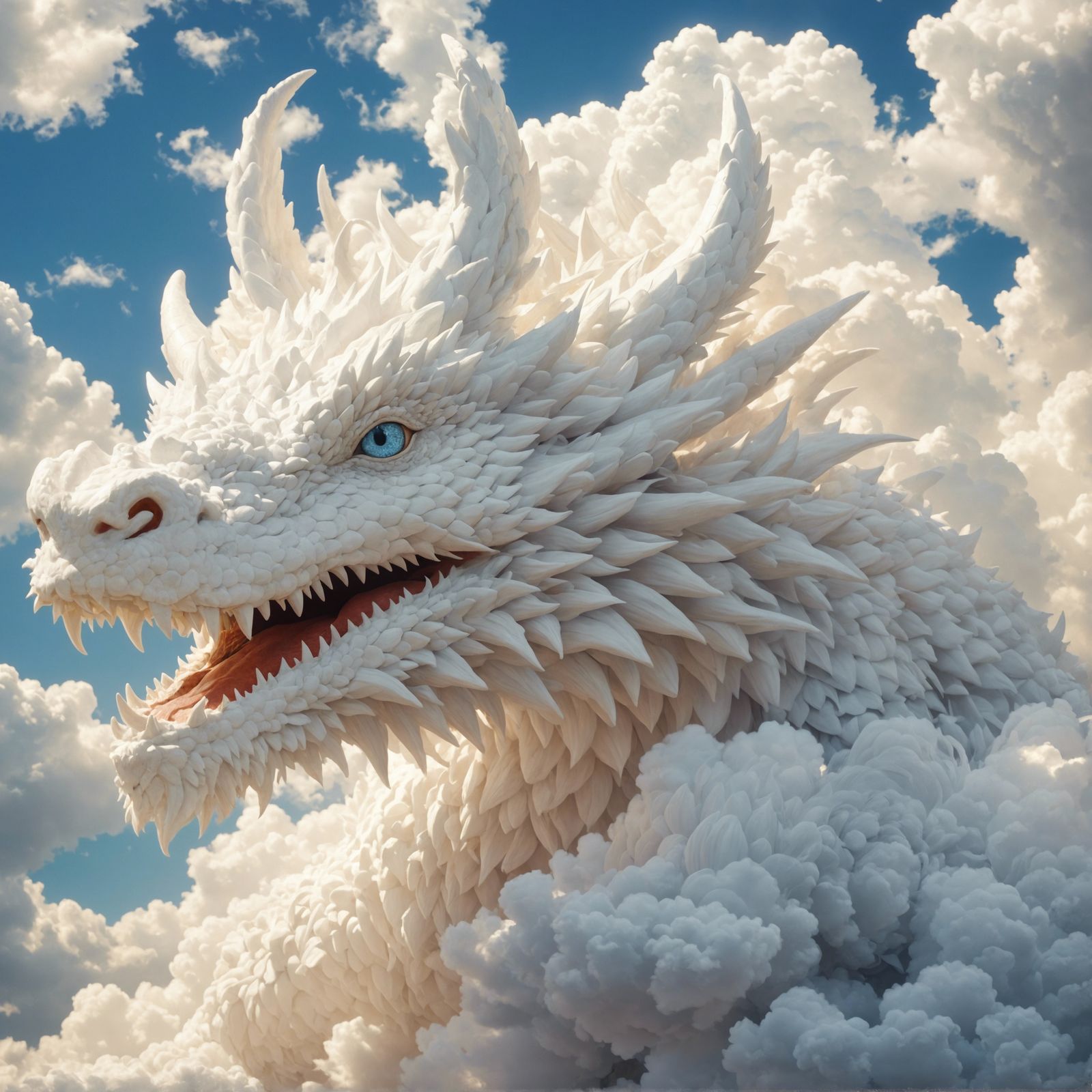Celestial Cloud Dragon in Intricate Fluffy White Details
