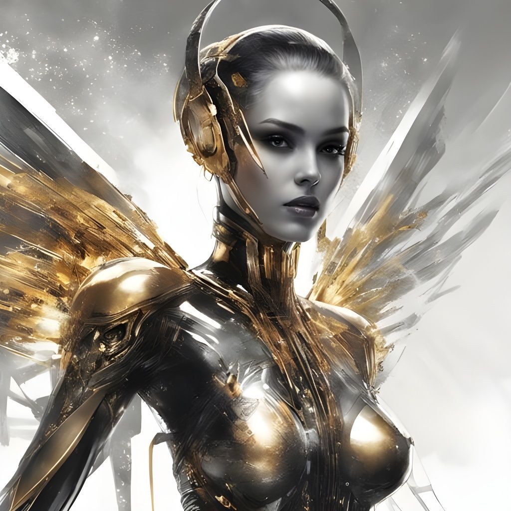 Surreal Futuristic Watercolor Portrait of a Winged Alien God...