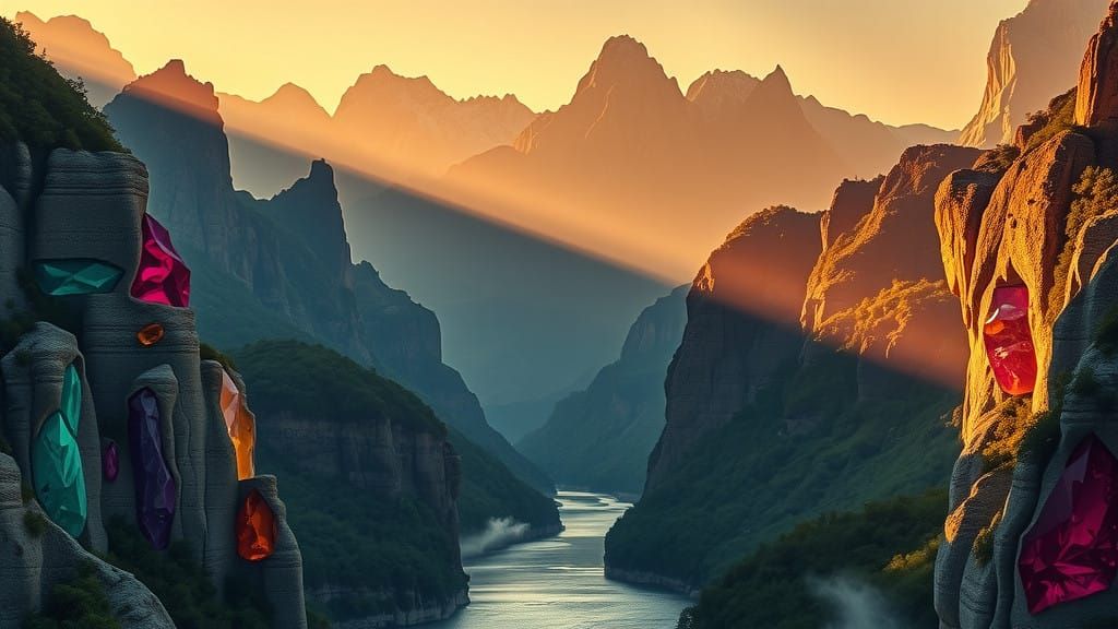 Fantastical Gemstone Realms in Vibrant Hues