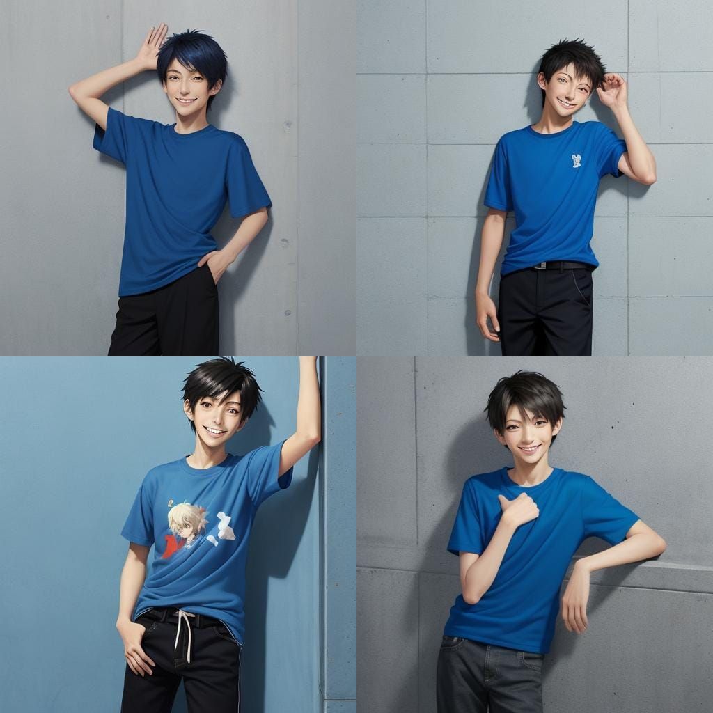 Boy Leans Against Wall with Hands Outstretched