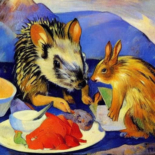 Hedgehog and Rabbit in Whimsical Artistic Portraiture