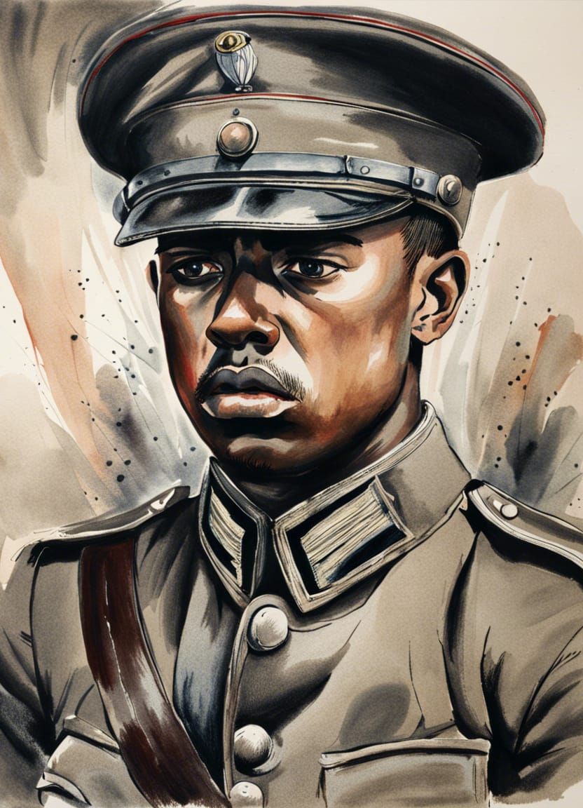Anguished Young Soldier in Intimate Charcoal and Watercolor....