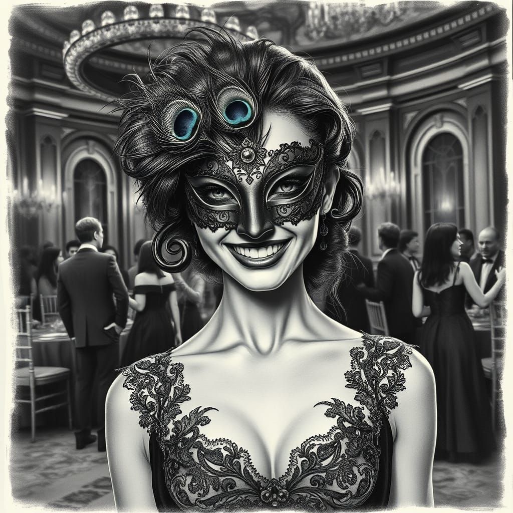 Hyperrealistic Vampire Woman at Masquerade Ball in Charcoal ...