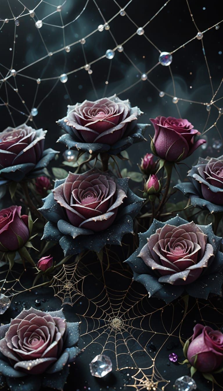 Dark Surrealism: Roses, Crystals, and Spiderwebs