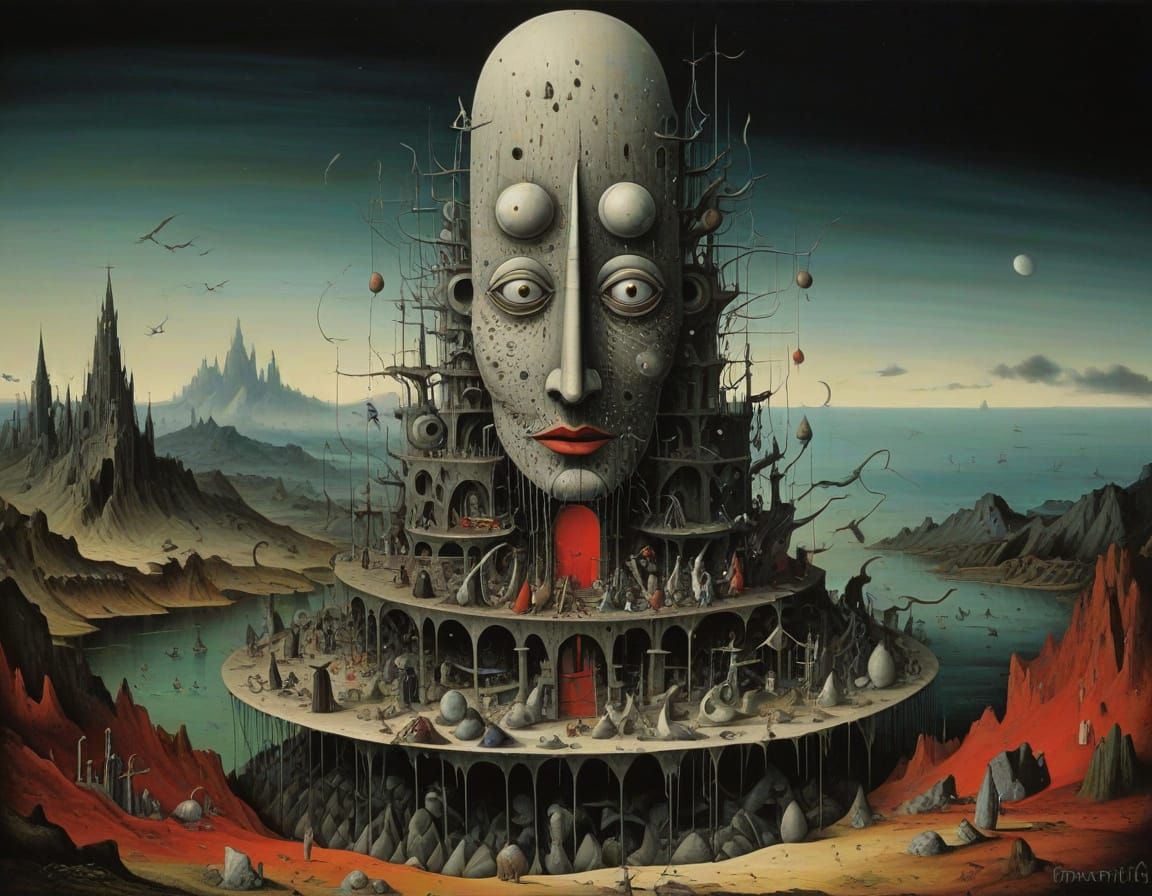 Surrealist Cityscape in Oil Painting Style