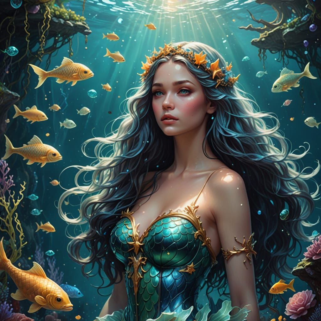 Surreal Mermaid in a Dreamlike Oceanic Scene