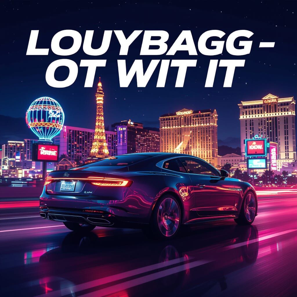 Luxury Car Drives Away From Neon Vegas Skyline