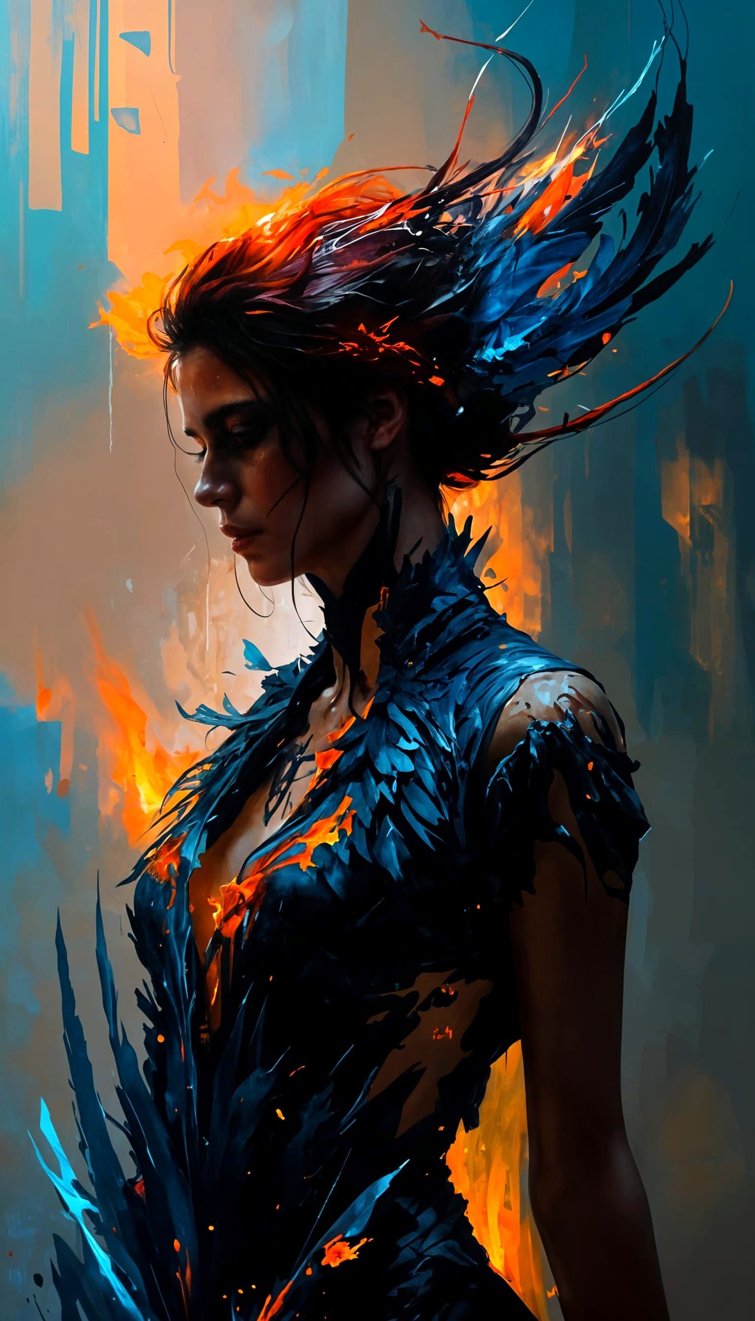 Surreal Phoenix in Intense Flame