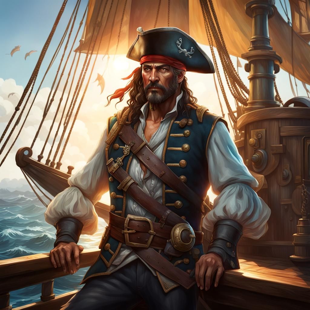 Realistic Pirate Portrait in Triadic Colors