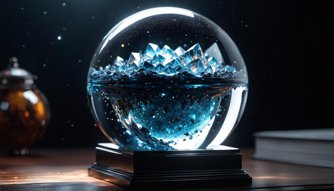 Ethereal Crystal Galaxy in a Glass Cube