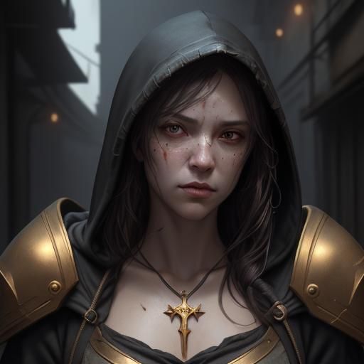 Stealthy Fantasy Rogue Scouting in a Dark Alley