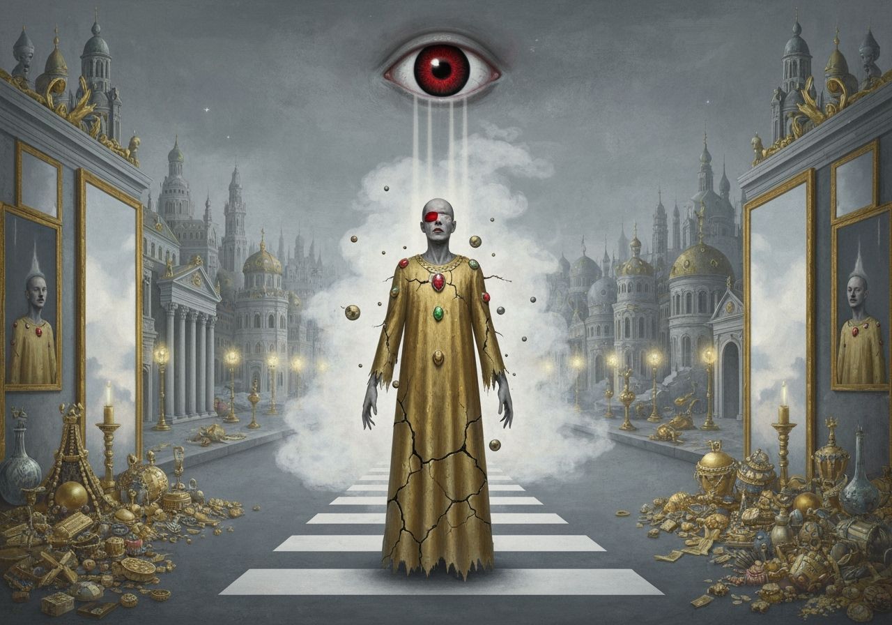 Figure at Crossroads in Surreal Twilight