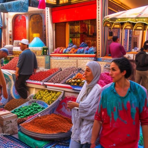 A Vibrant Street Market Scene in Marrakesh Morocco