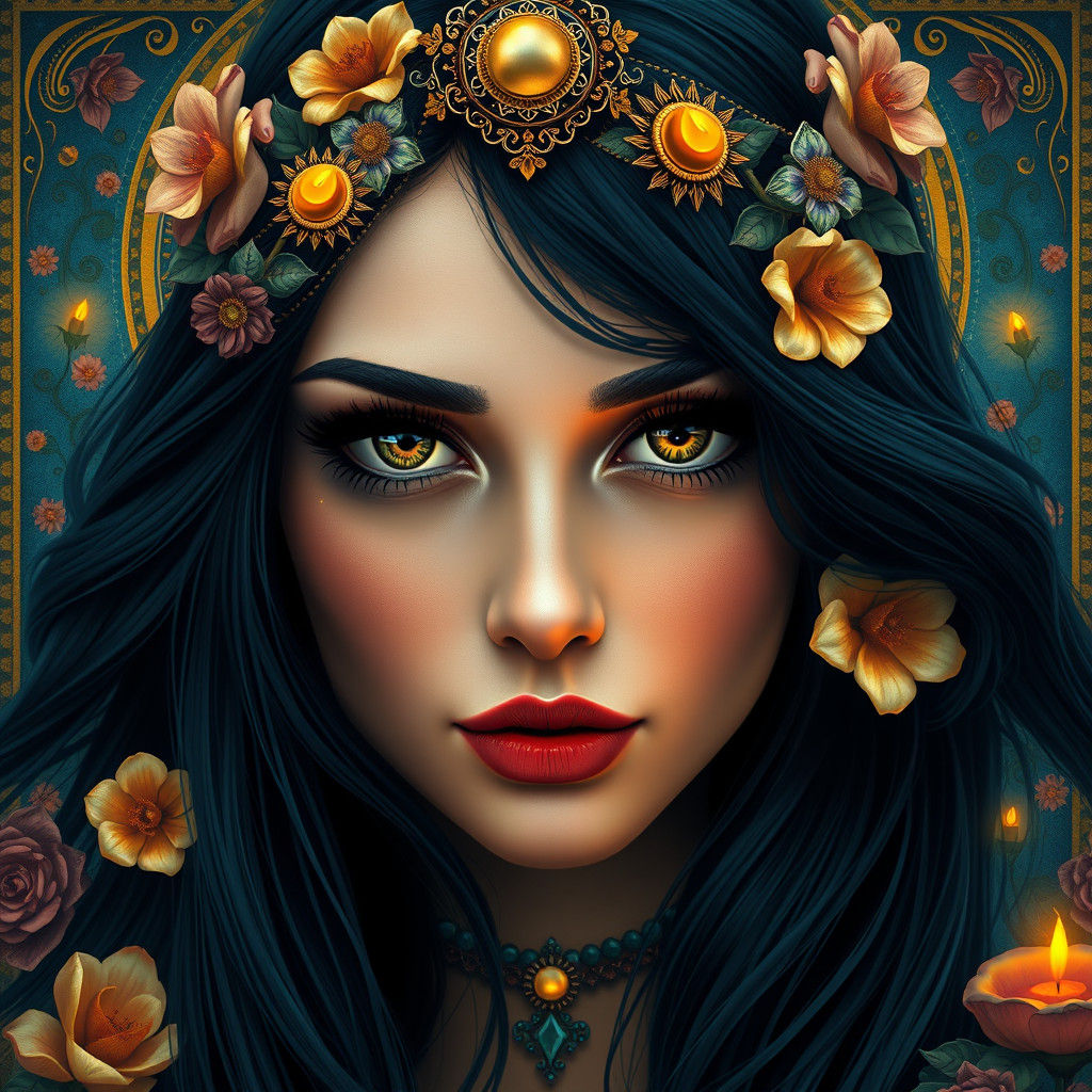 Mystical Gypsy Woman in Vibrant Art Nouveau Style