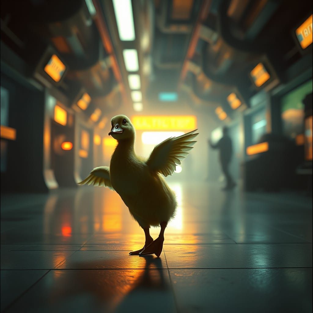 Duckling Dances in Dark Cyberpunk Future