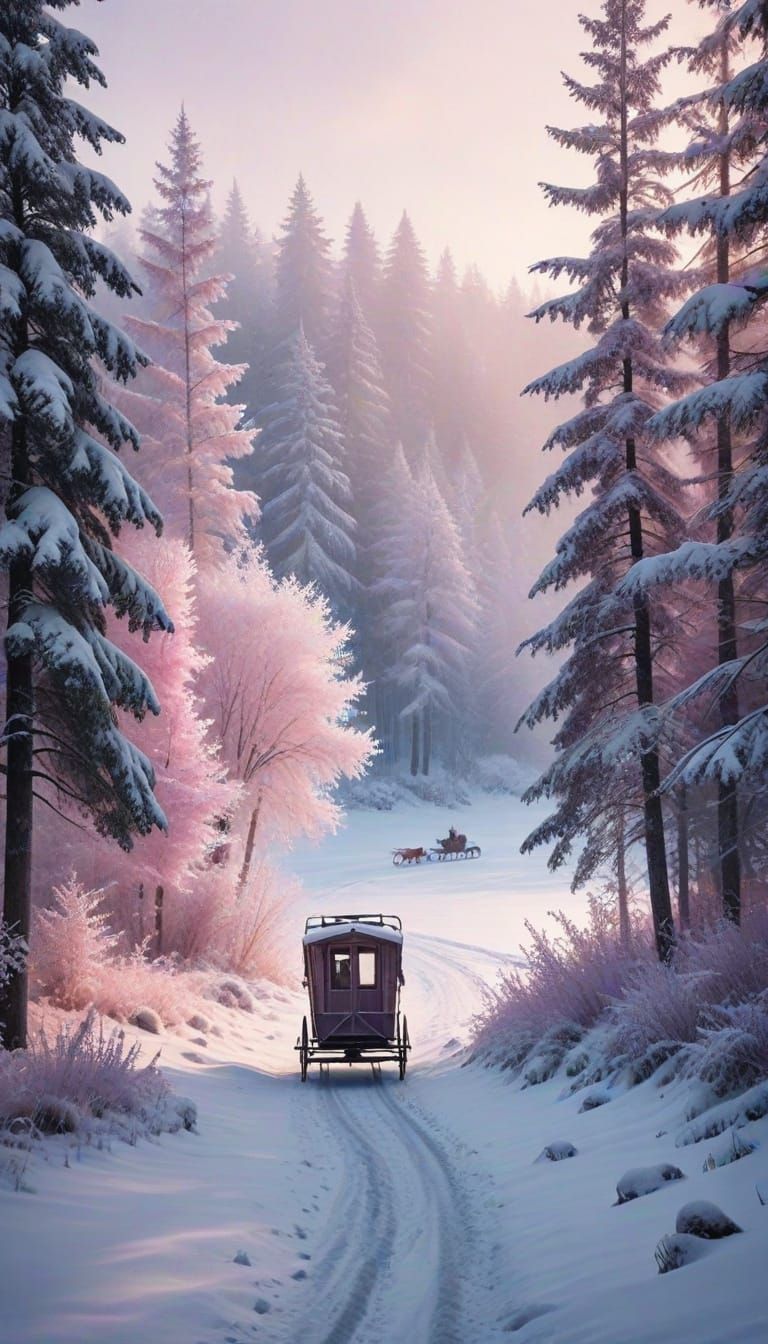 Peaceful Winter Village Scene in Watercolor Style