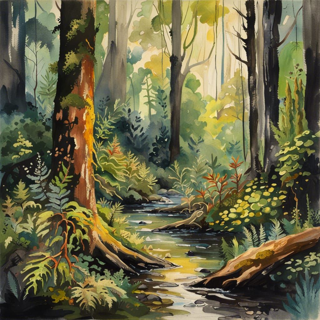 Ethereal Rainforest Realm in Gouache Epicurean Style