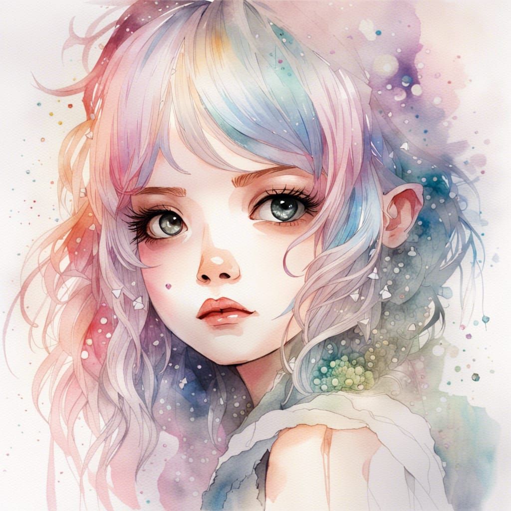Whimsical Chibi Portrait in Pastel Watercolors