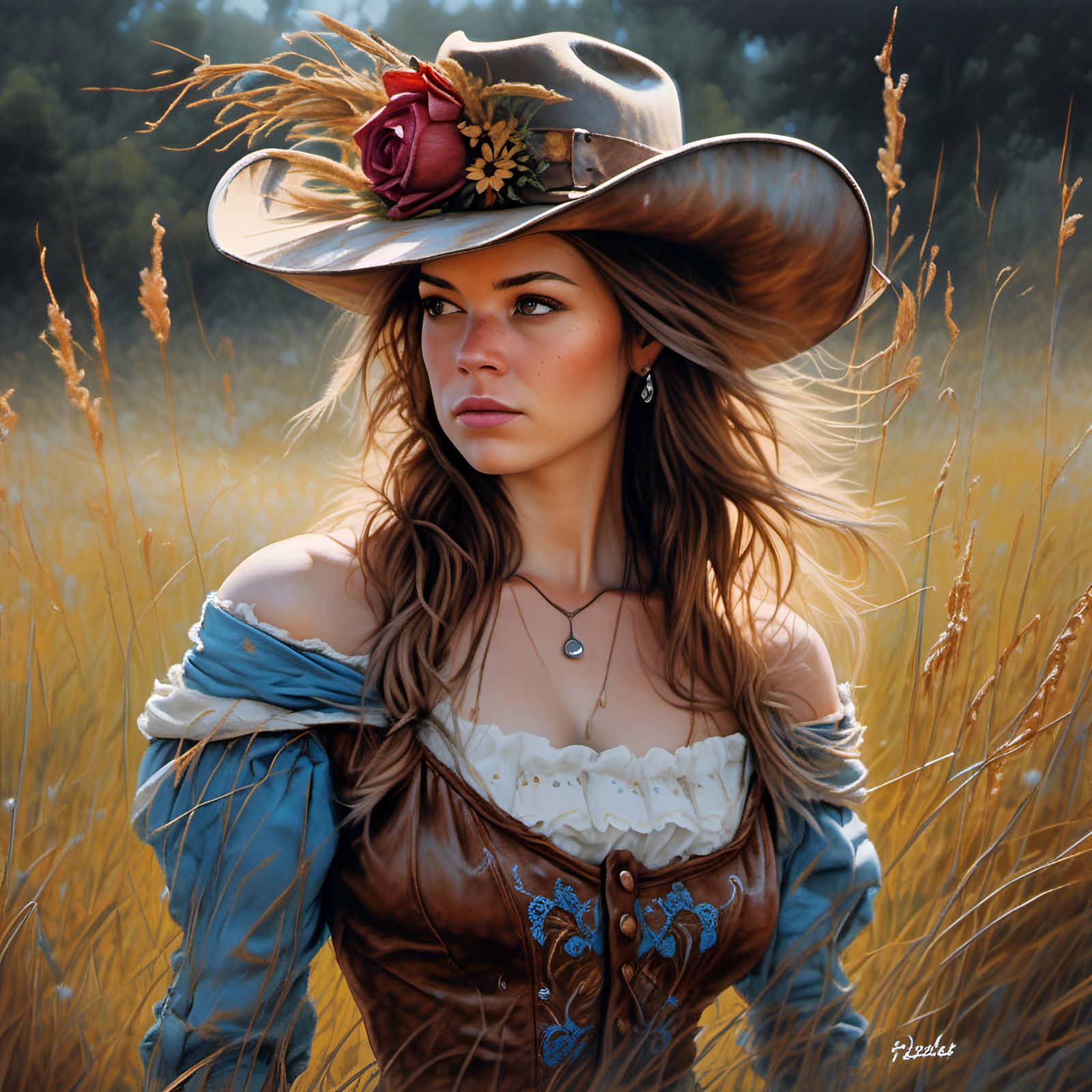 Surreal Portrait of a Fantasy Belle in a Cowgirl Outfit