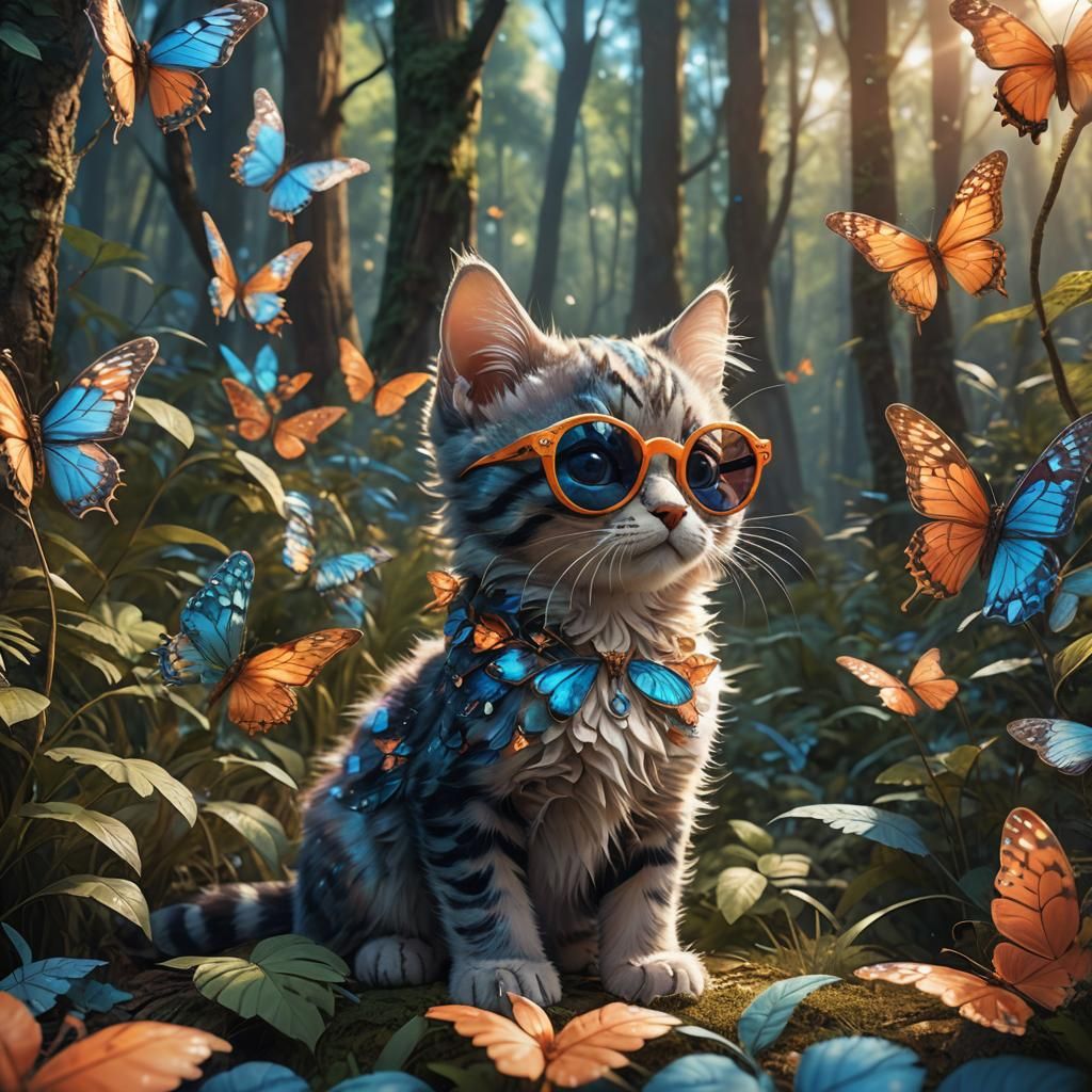 Whimsical Kitten in Vibrant Forest