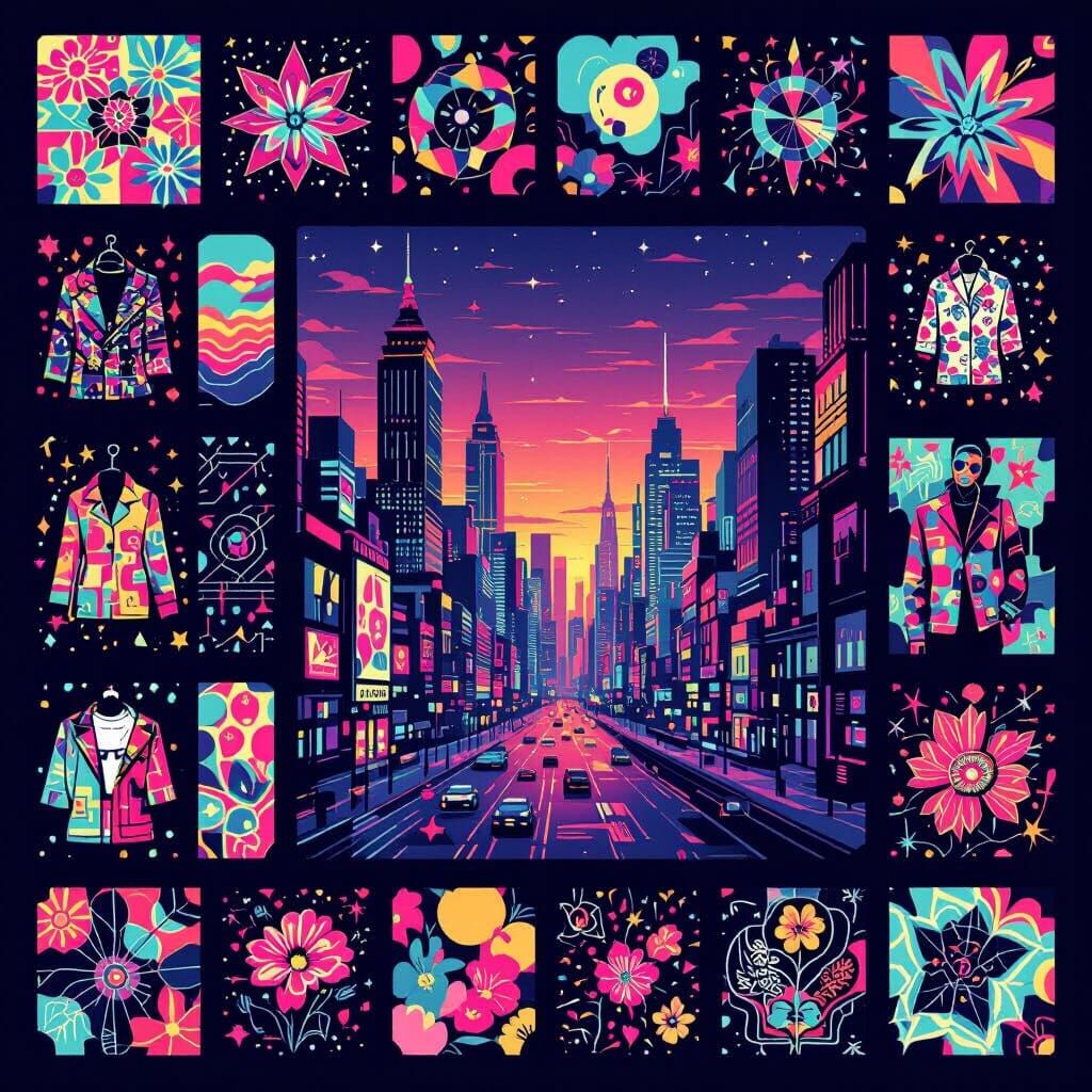 Neon Cityscape Social Media Collage