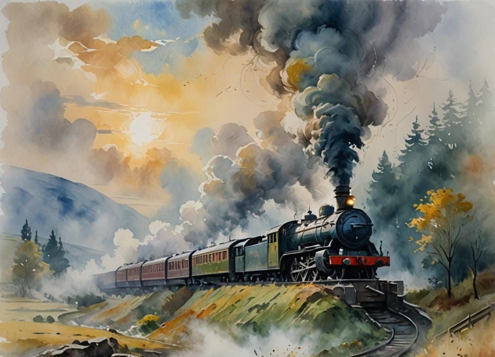 Misty Train Landscape in Turner's Brushwork