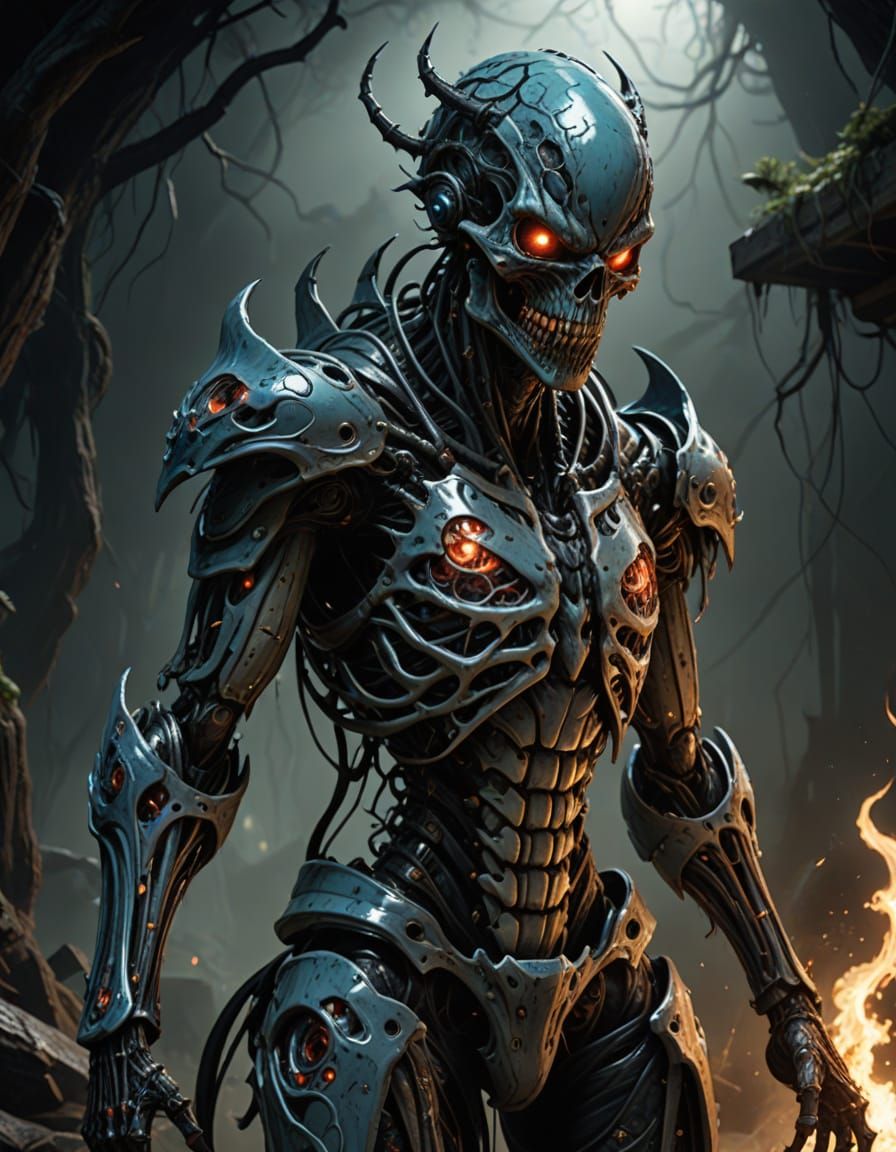 Hyperreal Warrior Stands Against Grotesque Biomechanical Hor...