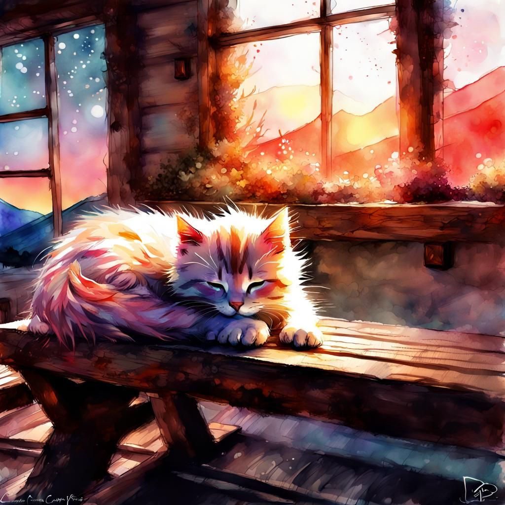 Chibi Kitten Slumbers in Enchanted Mountain Lodge