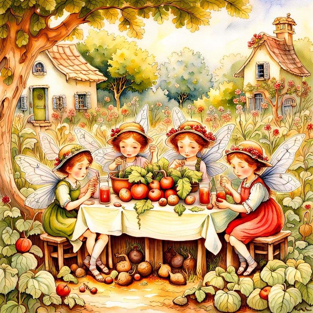 Enchanting Summer Scene of Fairies in a Beet Tuber Garden