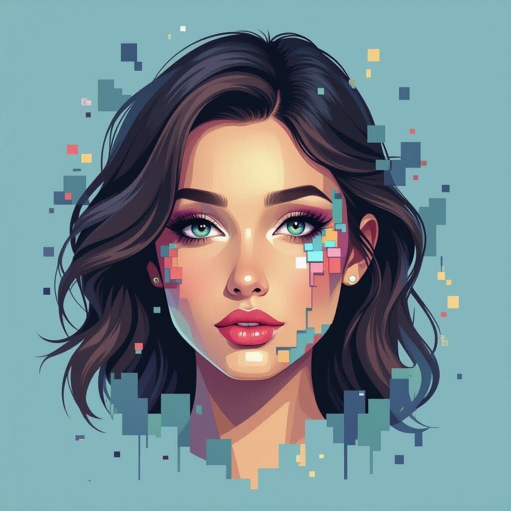 Distorted Digital Portrait with Fragmentation and Color Shif...