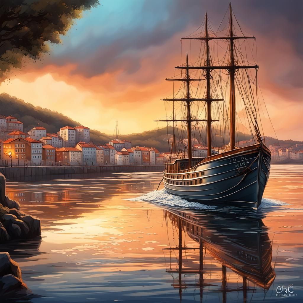 Surreal Coastal Scene with Sailboat in Snowy Hyperrealistic...