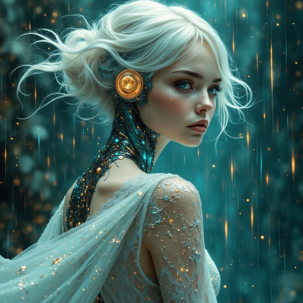 Ethereal Cyborg Goddess in Noir Royale Style