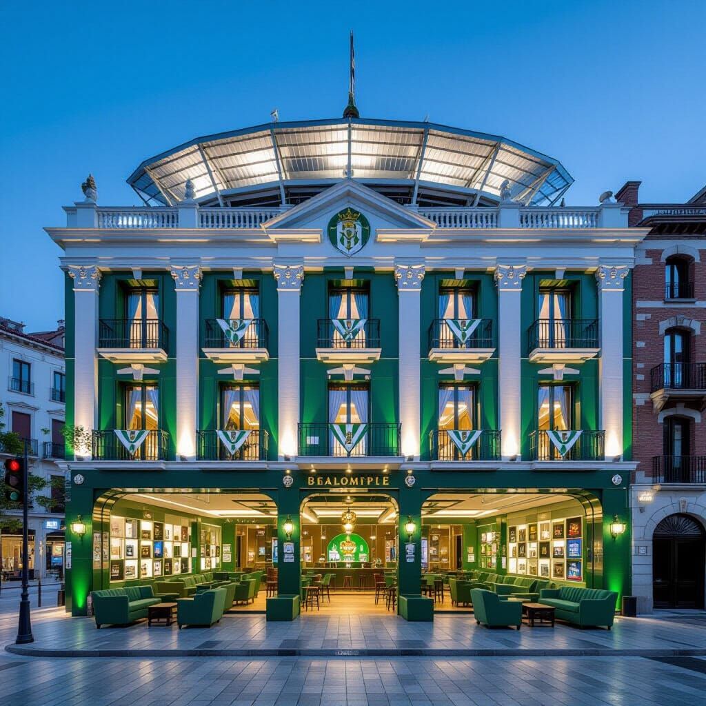 Real Betis Themed Hotel Facade with Stadium Replica