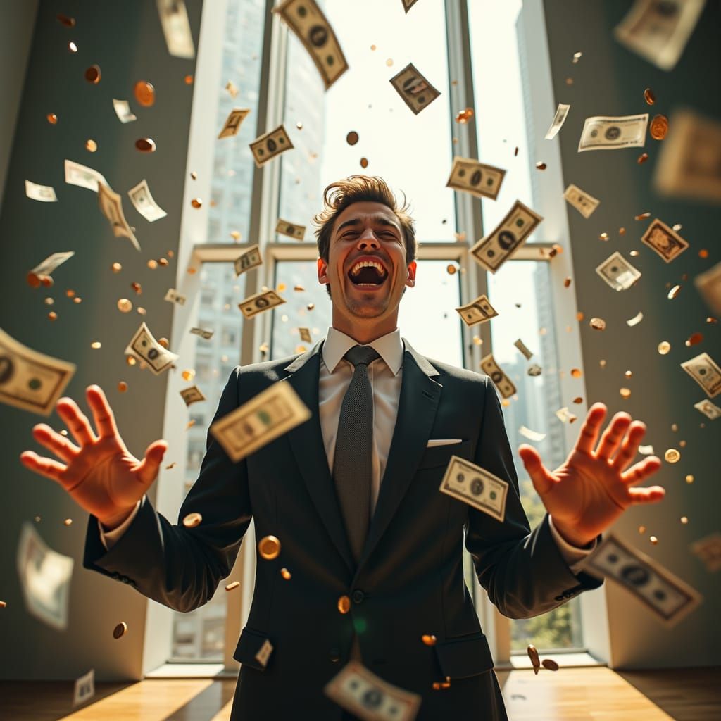 Youthful Entrepreneur Surrounded by Wealth in High-Rise Luxu...