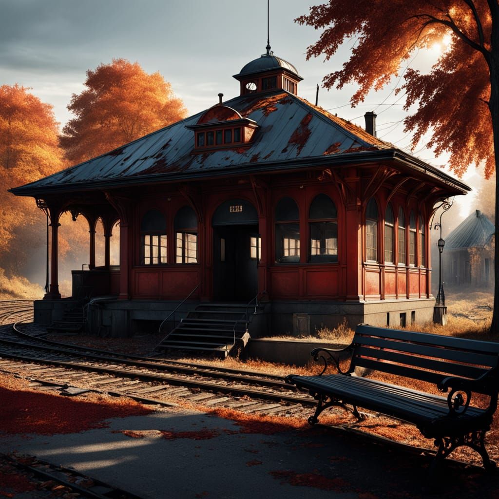 Surreal Train Station in Ruined Town