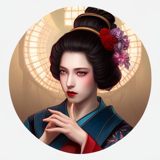 Elegant Geisha in a Whimsical Tea Room