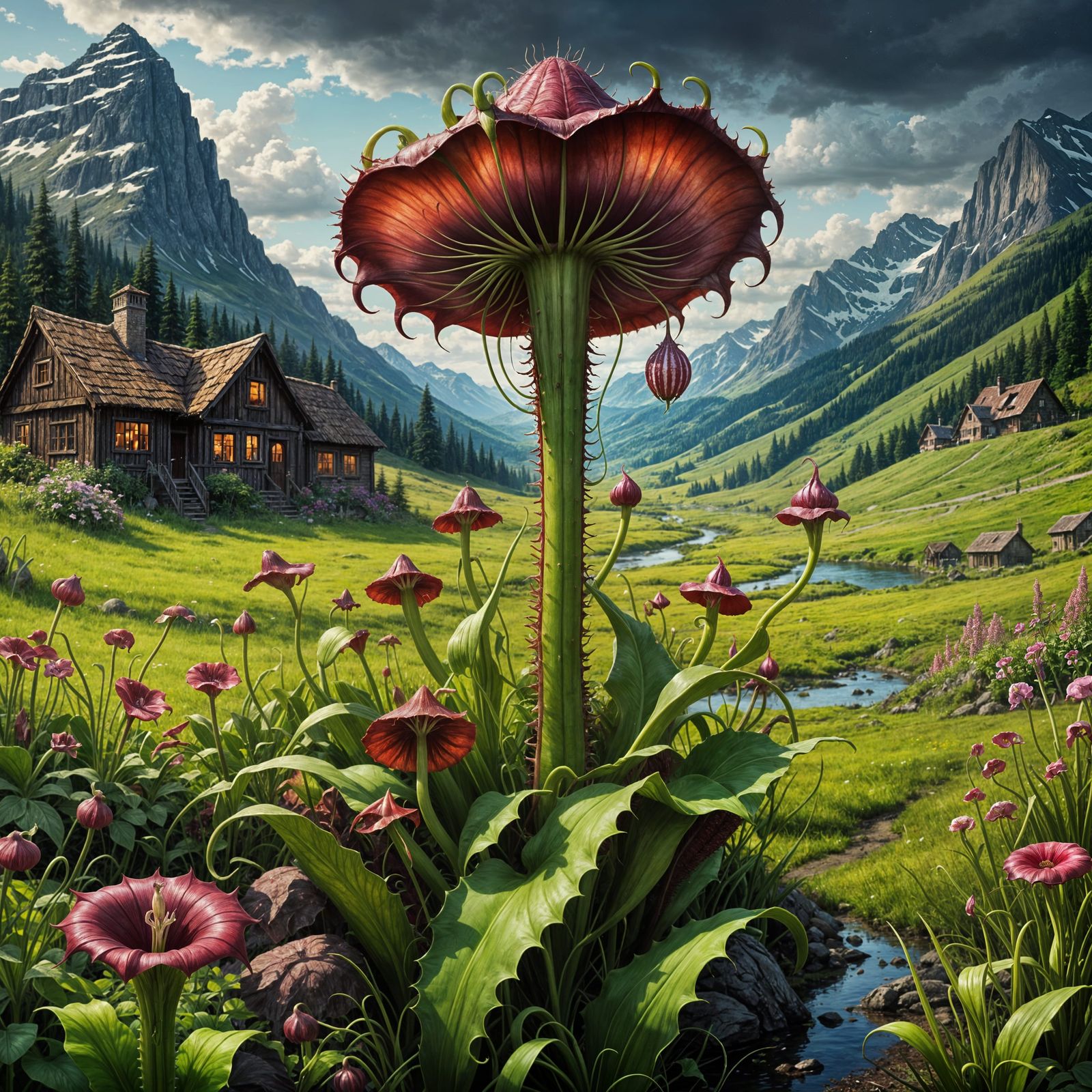 Surreal Dark Fantasy: Carnivorous Plant Reigns Over Enchante...